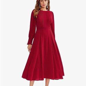 Milumia Women's Elegant Frilled Long Sleeve Pleated Fit and Flare Dress